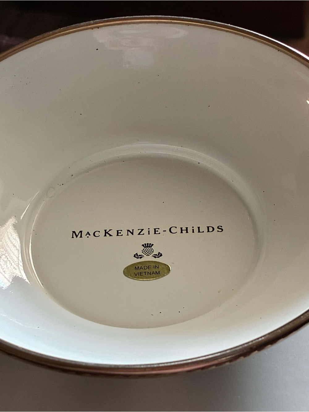 McKenzie Childs Courtly Check Wicker Bowl with Black & White Enamel Base - Picture 6 of 6